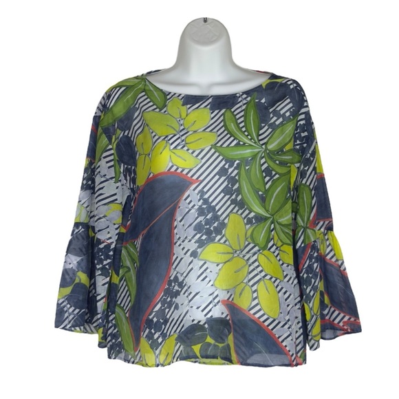 Luisa Cerano Multicolour Tropical Breezy Lightweight Silk Blend Top Size 6 - Picture 2 of 13